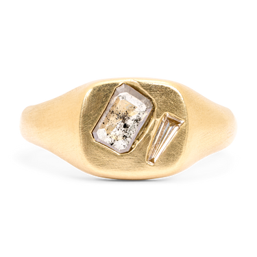 Grey Diamond Peek-a-Boo Square Signet Ring - Size 6 - 12033